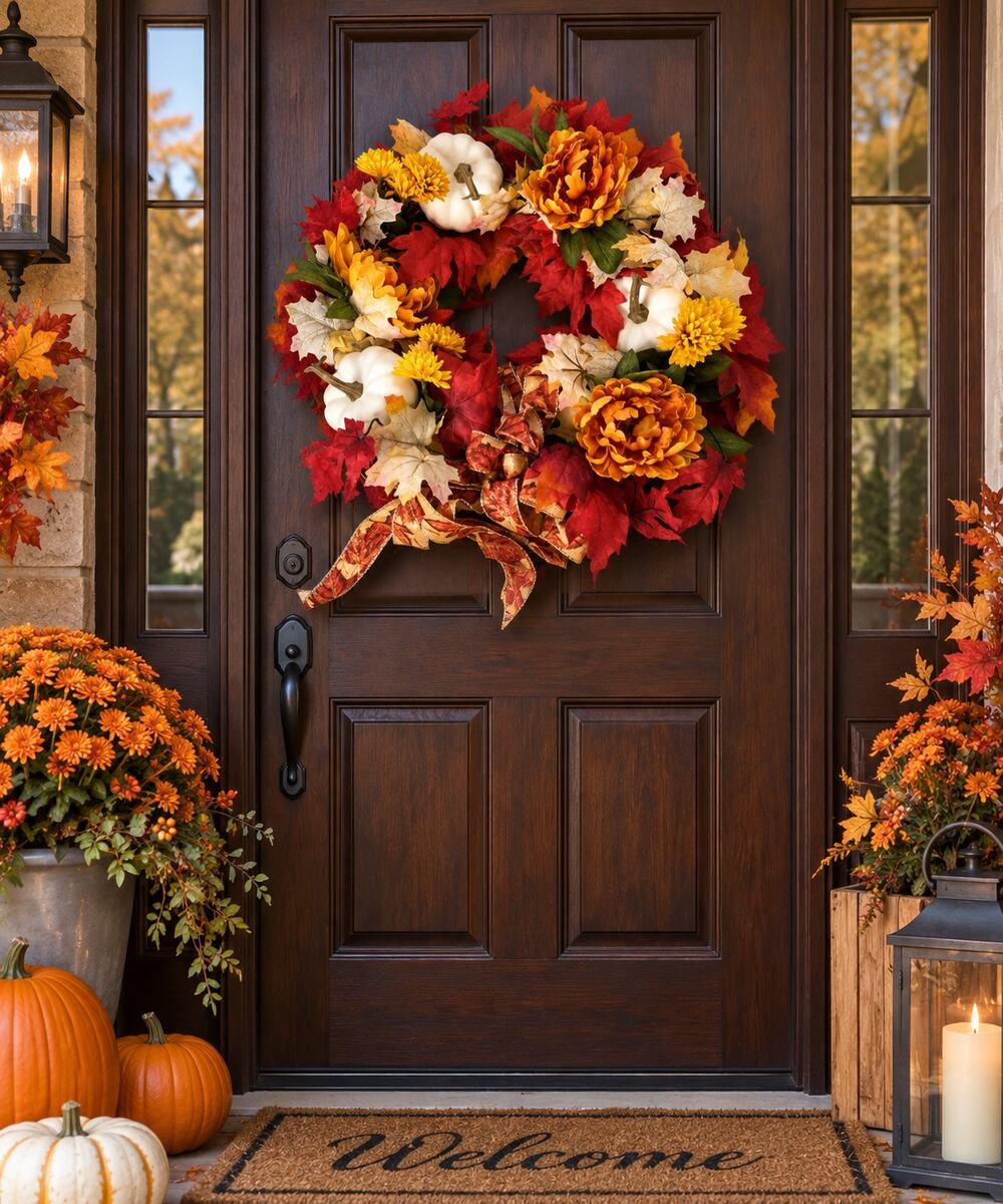 Handmade 20" Fall Autumn Pumpkin Floral Harvest Wreath